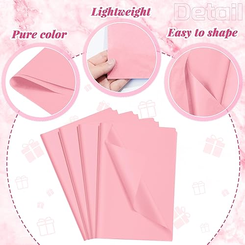 Miniatura 4 de Qilery 500 hojas de papel de seda rosa oscuro a granel para bolsas de regalo de 20 x 30 pulgadas, sin ácidos, hojas de papel de decoupage para