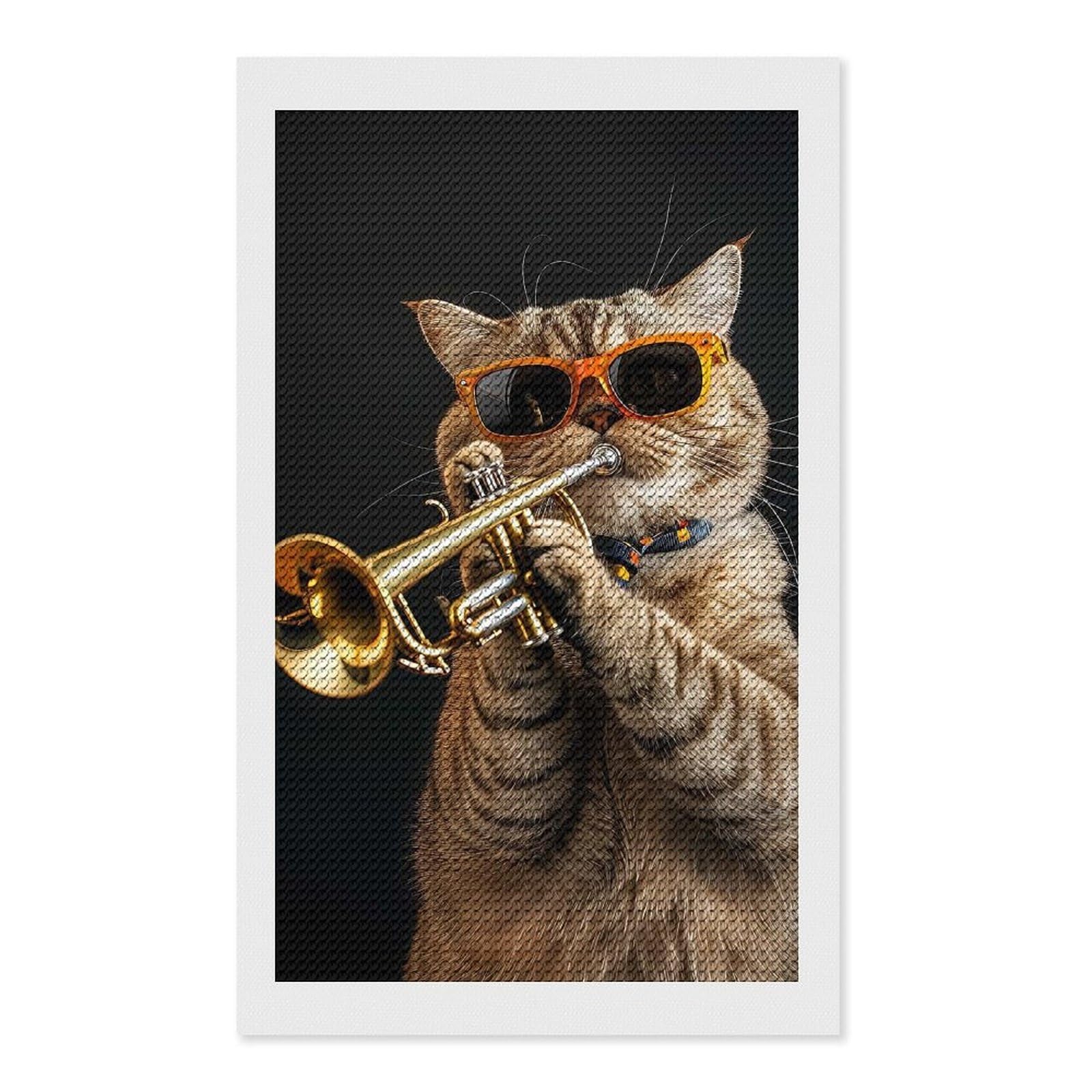 Junmoney Scottish Fold Trumpet Diamond Painting Set 12"x20", Sparkling Round Gems, Decorate Your Room, Fun Craft Experience, Modern Decor