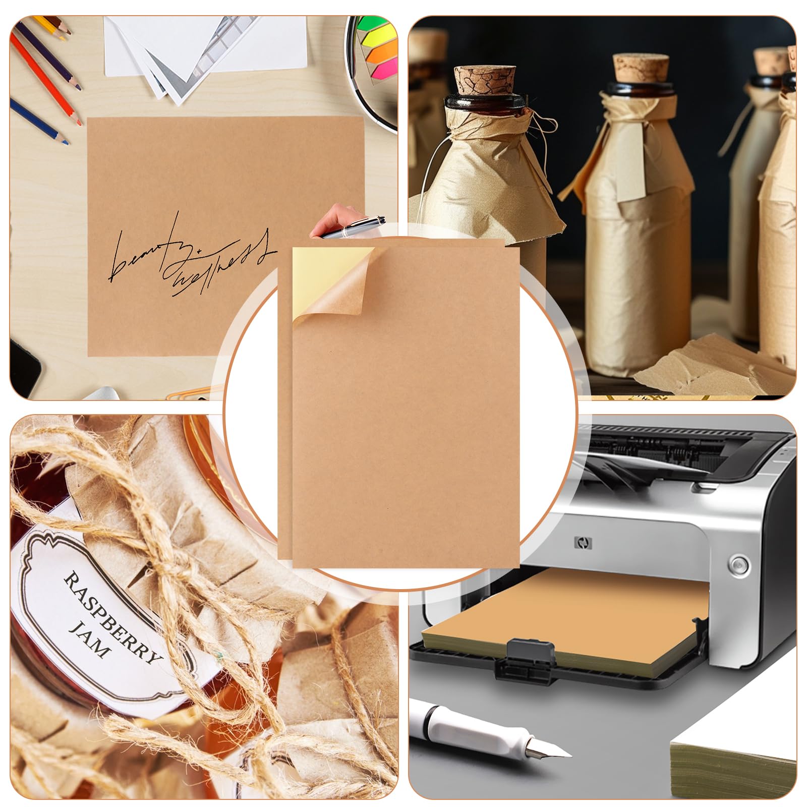 200 Blatt A4 Kraftpapier selbstklebend Aufkleber Etiketten, Bedruckbares Braunes Druckerpapier, Stickerpapier zum Selbst Drucken A4, Kopierpapieraufkleber für Laser Bedrucken, Kopiererdruck