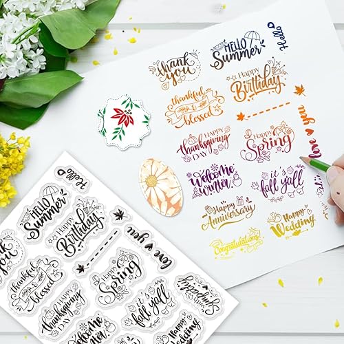 Miniatura 3 de INFUNLY Juego de 3 sellos y troqueles para hacer tarjetas, bendición, palabras, troqueles y sellos, diseño de feliz primavera, sellos transparentes,