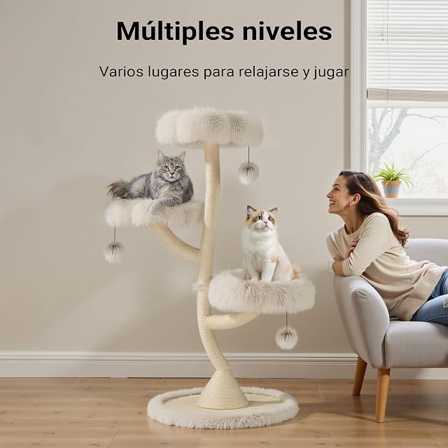 Foto 7 de 8 de Fudajo Árbol rascador de diseño para Gatos con 3 Plataformas de Descanso Ø 59 cm y 125 cm de Altura, Compacto