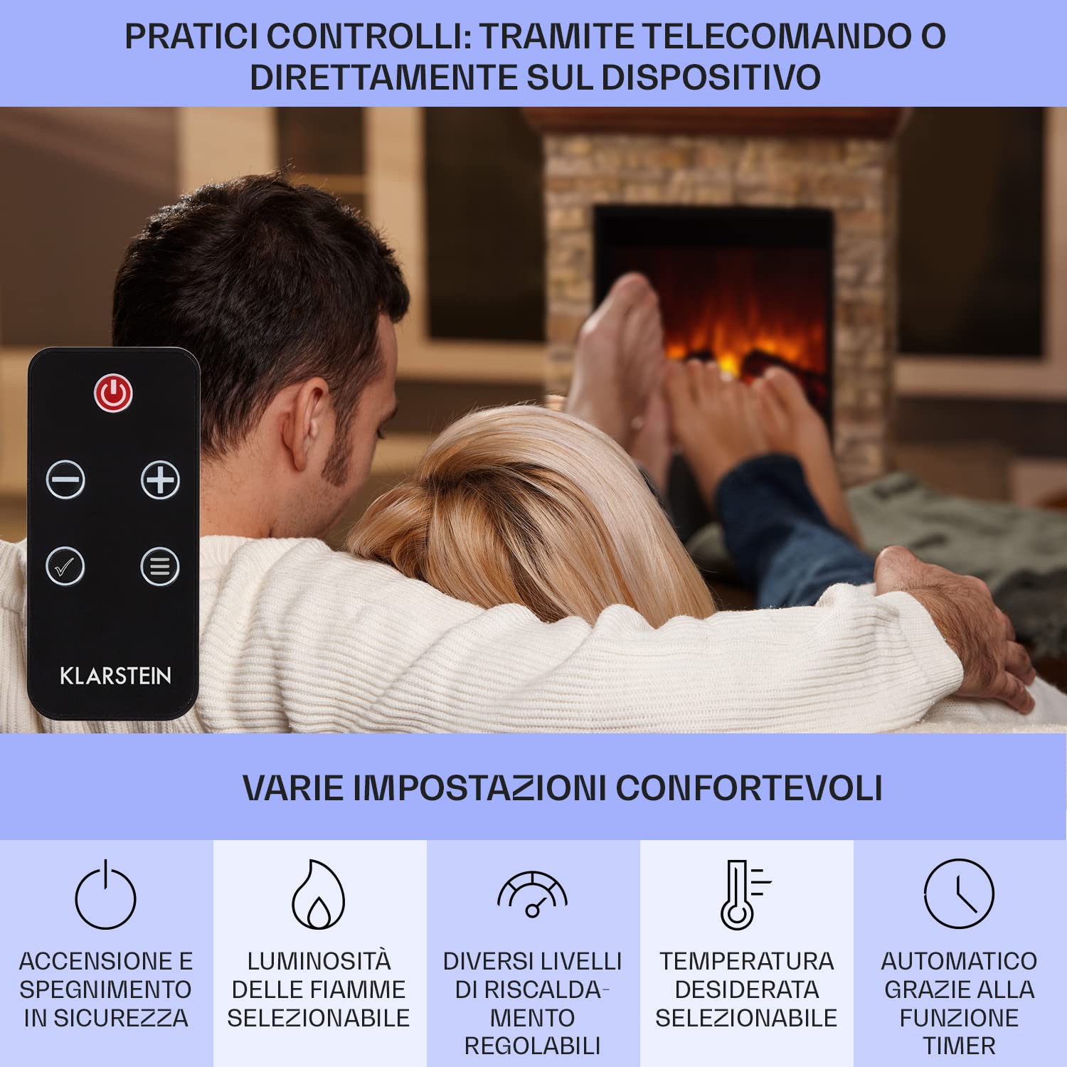 Klarstein Deko Kamin mit LED-Flammen, Elektro Kamin mit Heizung, 1800W Elektrischer Kamin, Sparsamer Kamin Elektrisch, Wandkamin mit Fernbedienung & Timer, Elektrische Kamine mit MDF-Gehäuse