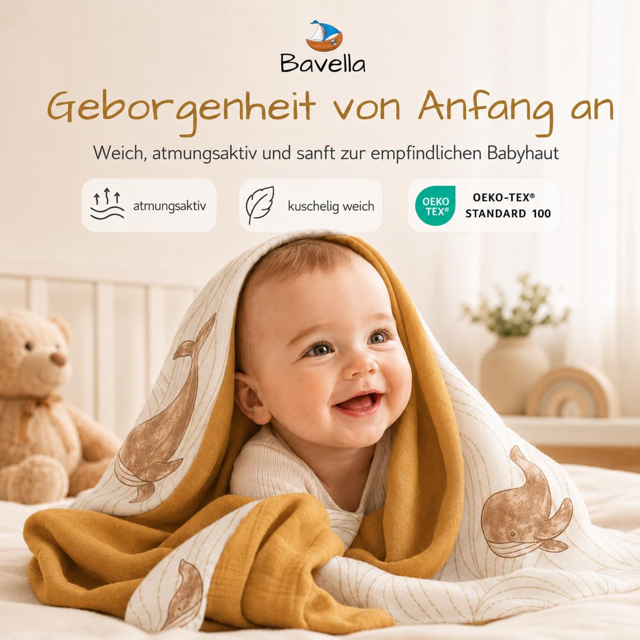Set di 2 coperte e panno XXL in mussola (certificato Öko-Tex), 100% cotone (120 x 120 cm) – panni per sputare, panno in mussola per ragazzi e ragazze, pannolini di garza sostenibili
