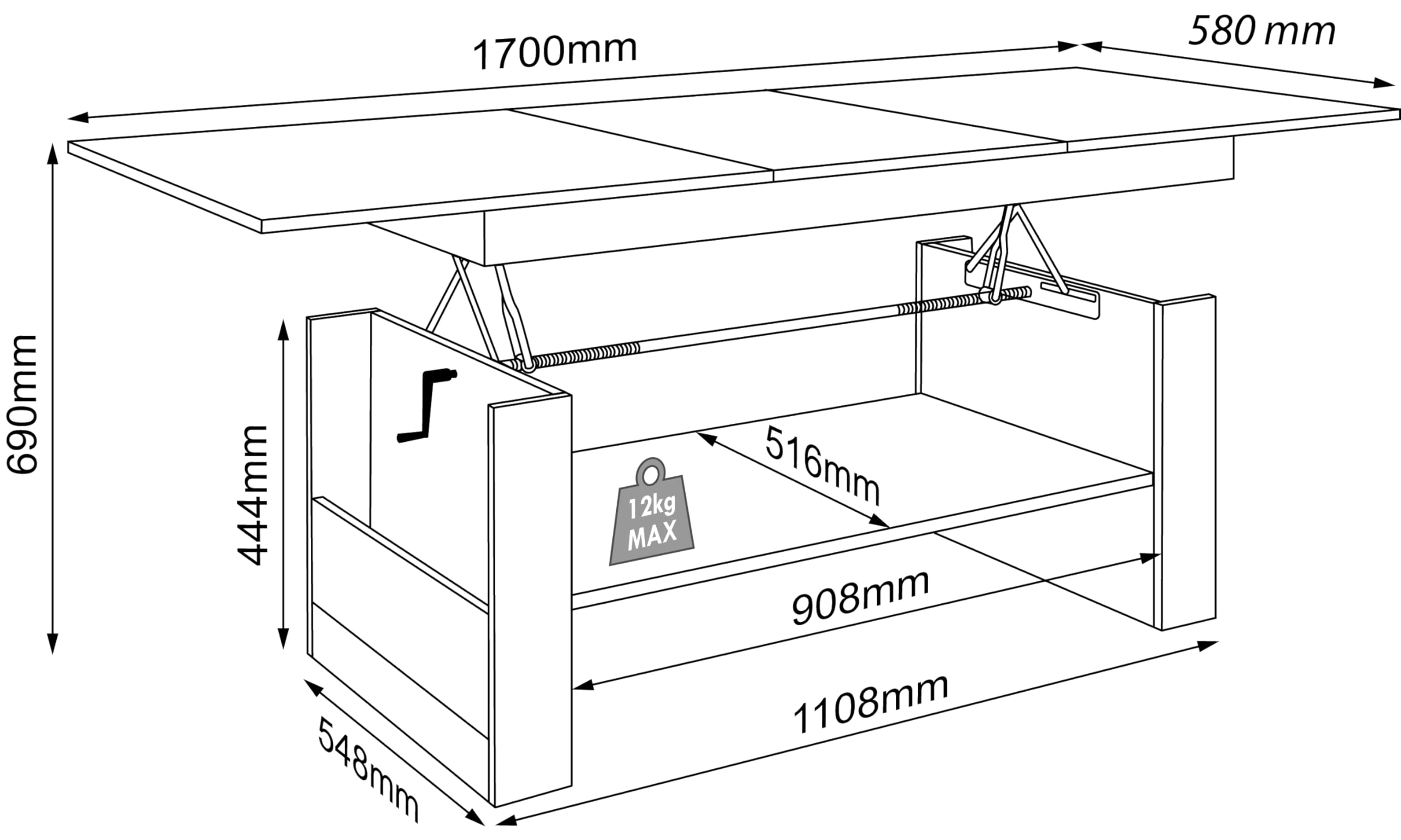 VCM Holz Couchtisch Schlicht | Maße ca. H. 52 x B. 115 x T. 58 cm | Wohnzimmertisch - Kobila höhenverstellbar ausziehbar Honig-Eiche