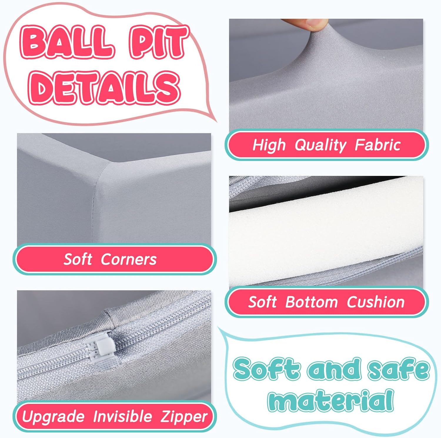 Foam Ball Pit for Toddlers - CALEPTONG 47.2" x 47.2" x 13.8" Large Square Ball Pits for Kids, Soft Baby Playpen Ball Pool Without Balls for Children, Gifts for Boys Girls Indoor Outdoor Game