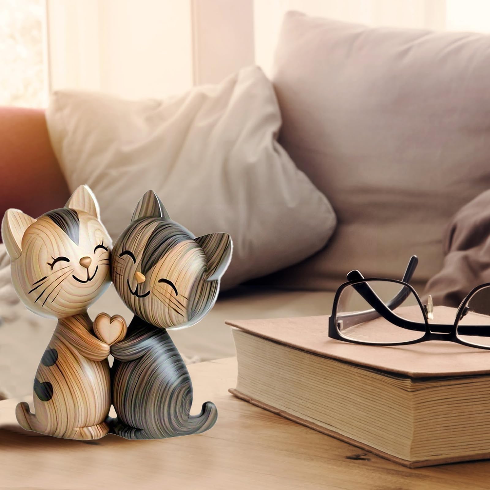 Gatto Decorativo in Legno 2d Scultura Coppie di Gatti Adatto per Regali e Souvenir