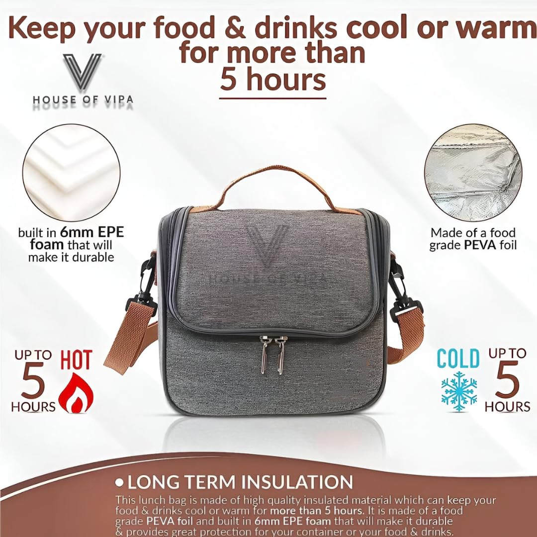 HOUSE OF VIPA Insulated Lunch Box Bag - Stylish Lunch Box for Office Women - Premium Lunch Bags for Office Men - Durable and Leakproof Stylish and Durable Lunch Bags for Women. 1