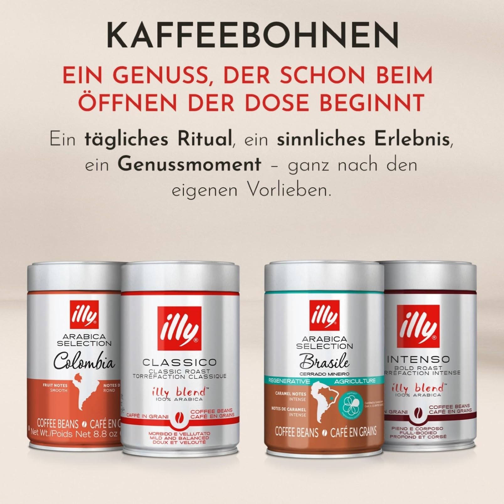 illy, Kaffeebohnen Arabica Selection Kolumbien, 6 Dosen à 250g | 100% Arabica mit Fruchtigen Noten von Zitrusfrüchten und Roten Früchten, Geschmack mit Zarter Säure, 1,5 kg Insgesamt