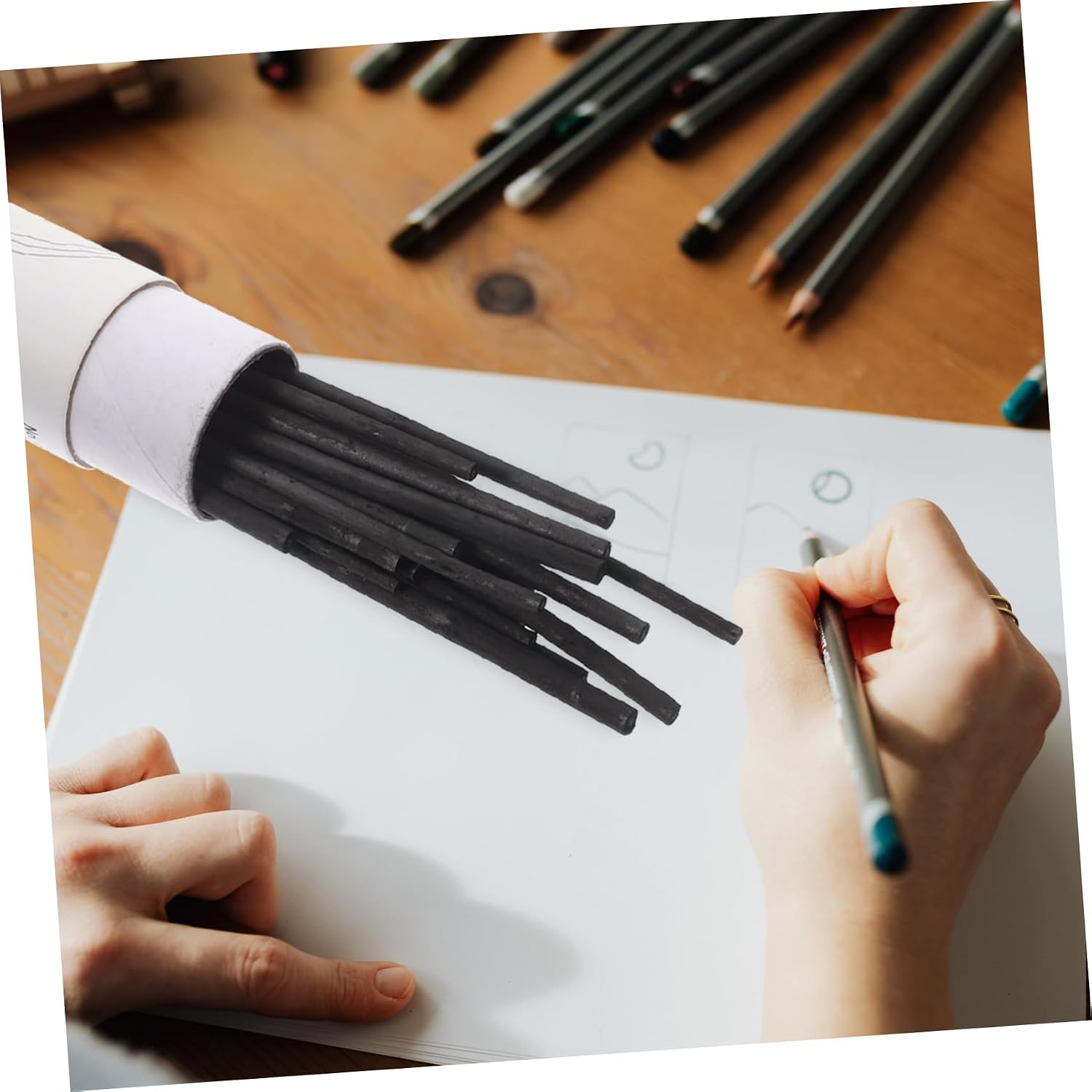 Uonlytech 25pcs Professional Drawing Charcoal Pen Sticks Willow Charcoal Compressed Sticks for Artists Soft Pastels for Sketching
