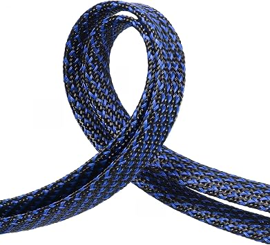 Braided Cable Sleeve, 33ft Expandable Wire Loom for Automotive Wiring Harness & PC Case, Pet-Proof Chew Resistant Cord Protector, Flexible Cable Management Blue-Black, 10mm 3/8"