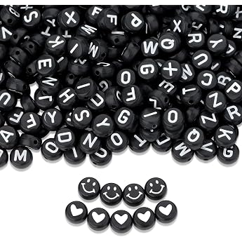 800 St ck Perlen f r Armb nder Selber Machen A-Z Buchstabenperlen 4 x 7 mm Schwarz Perlen Buchstaben f r Armb nder Armband Set Selber Machen Mit Buchstaben und Smiley Heart Beads