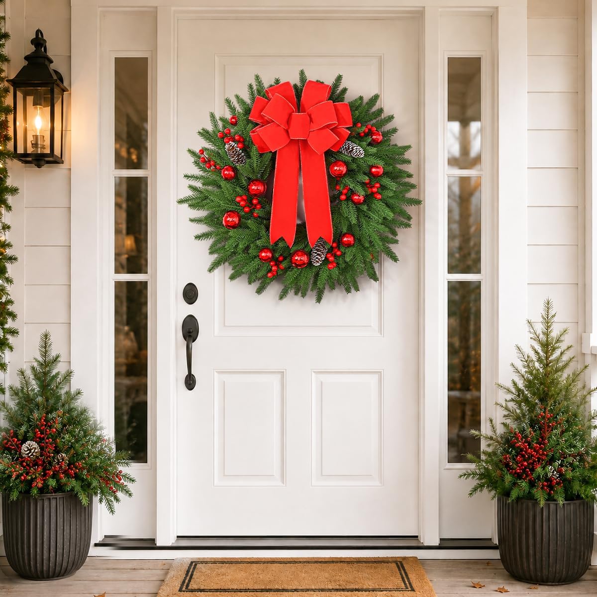 24'' Christmas Wreath with Lights, Christmas Norfolk Wreaths for Front Door