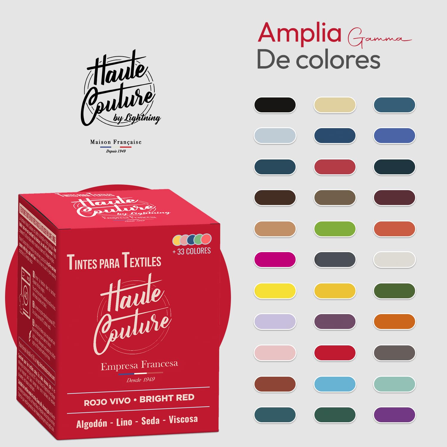 Haute Couture - Tinte para Ropa y Textil Rojo Vivo - 350g - Tinte Textil Todo en uno - Listo Para Teñir Ropa y Tejidos