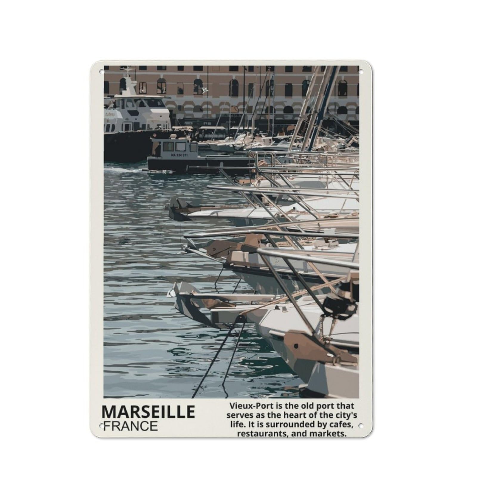 Junmoney Marseille France Shed Style Decorative Metal Plaque 40X30cm Featuring Porch Wall Decor For Patio Bar, Workshop, Shed Or Kitchen