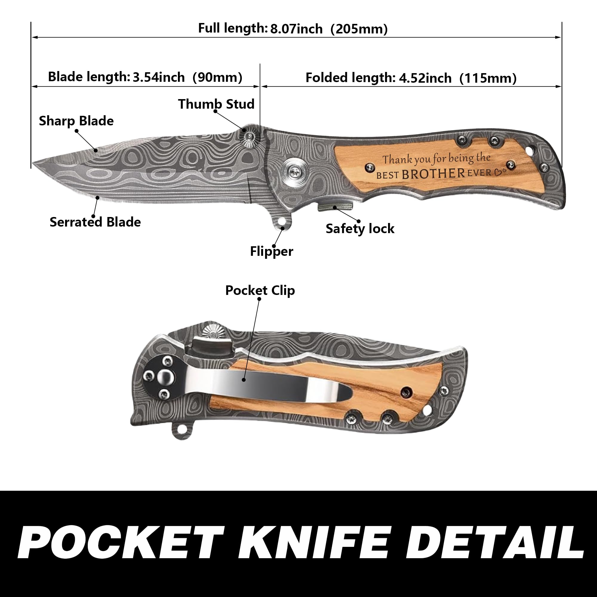 Gifts for Brother Birthday Gifts Adult, Engraved Pocket Knife Gift Set, Brother Gift from Sister for Christmas Birthday Fathers Day, Personalized Brother Keepsake-Wooden Folding Knife with Wood Box