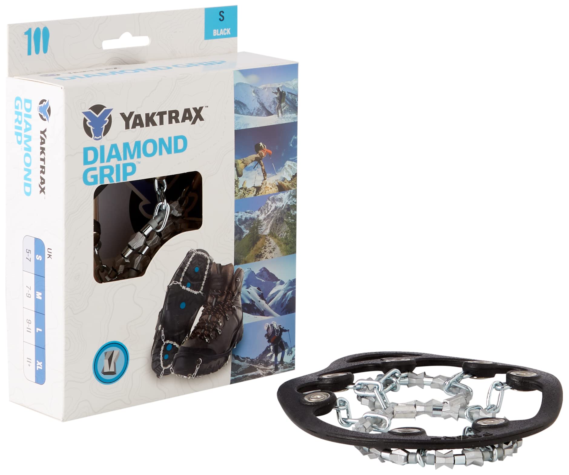 Yaktrax Diamond Grip - Total Traction on Ice, Snow and Terrain - Rotating Bead Grip Points - Cold-Resistant Elastic Band, Easy to Use, Size S