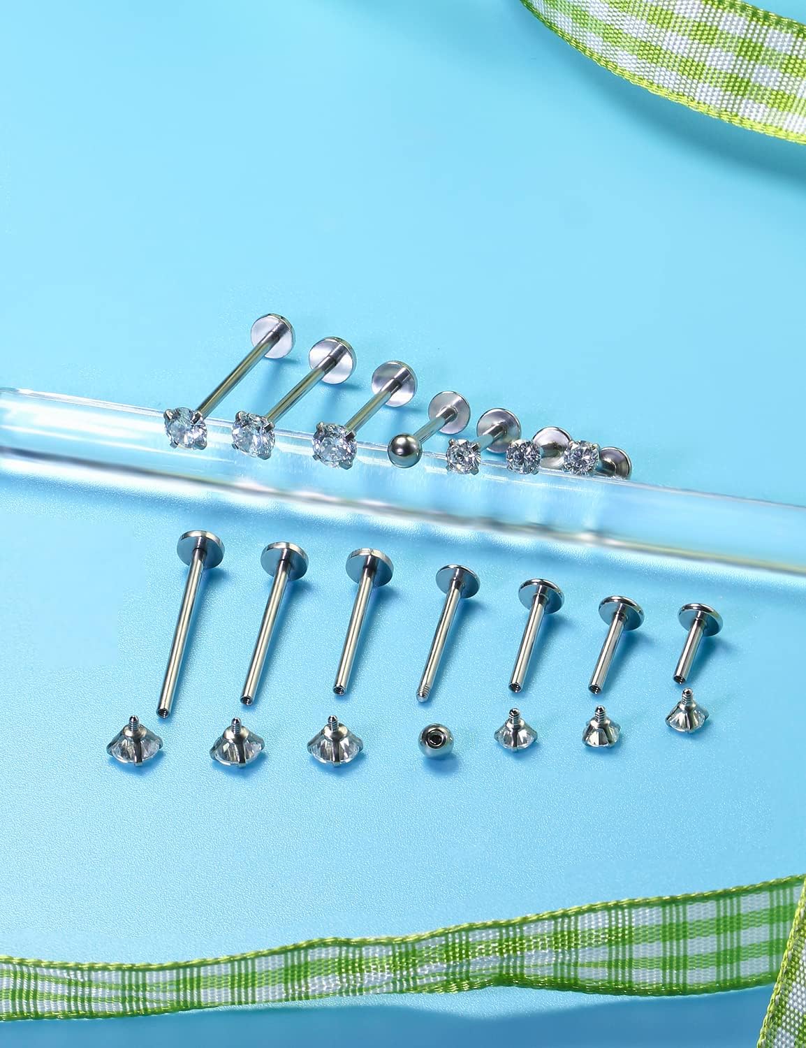 Yaalozei 20G 16G 14G Different Sizes Lip labret Monroe Medusa Rings Stud Surgical Steel Long Cheek Dimple Rings Piercing Jewelry for Women Men Bar Length 6mm-19mm - Image 2