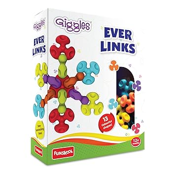 Funskool Giggles - Ever Links - 13pcs, Multi-Coloured Interlocking Learning Educational Toy, Toy for Toddlers, 1 Year and Above, Colourful and Creativity, Safe Material, 13 Pieces Ever Links