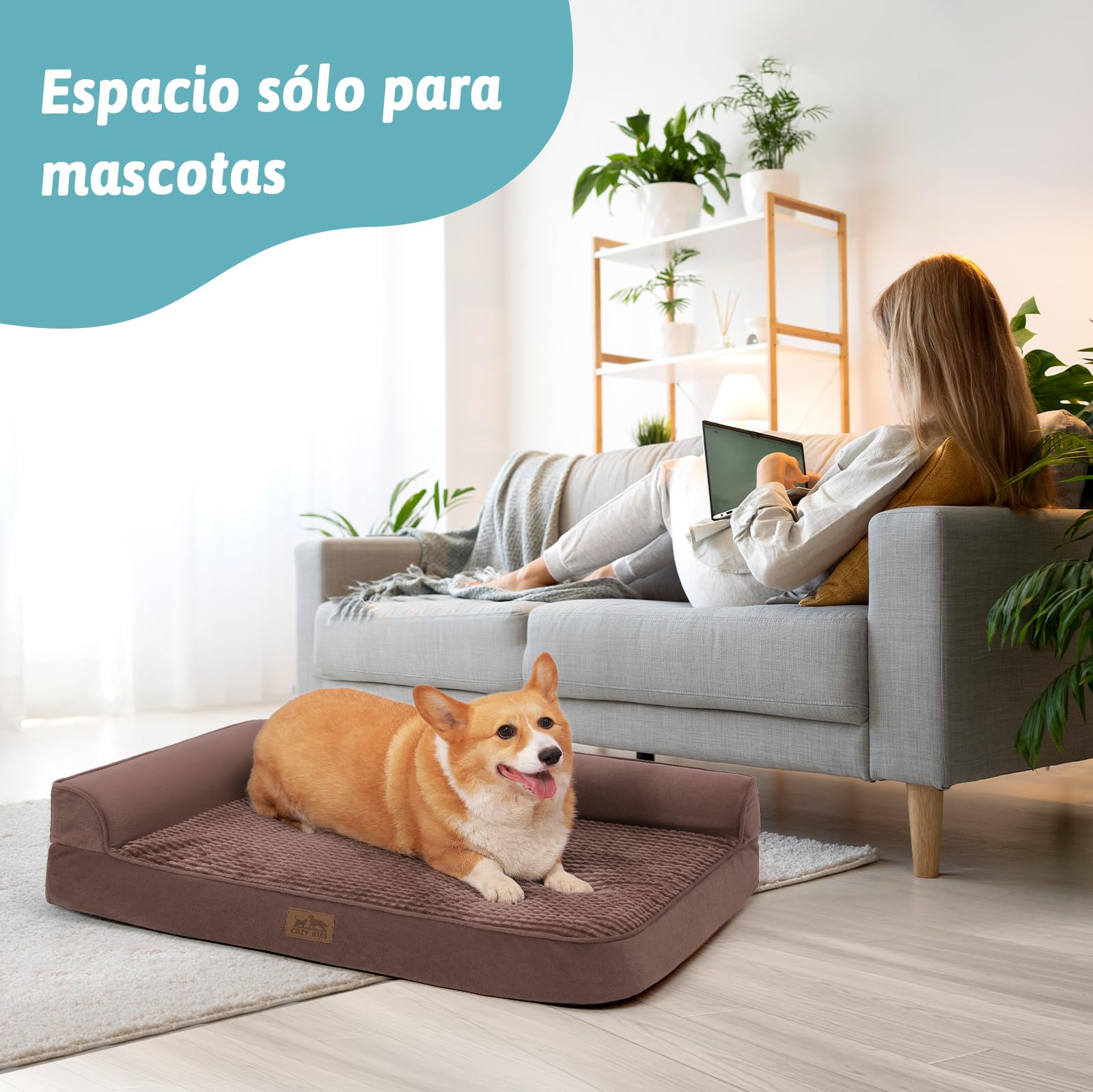 COZY KISS Sofá Perro Ortopédica Grande - Cama Perro Desenfundable y Lavable (Marrón-L-Type, XL(122 * 81 * 19CM))