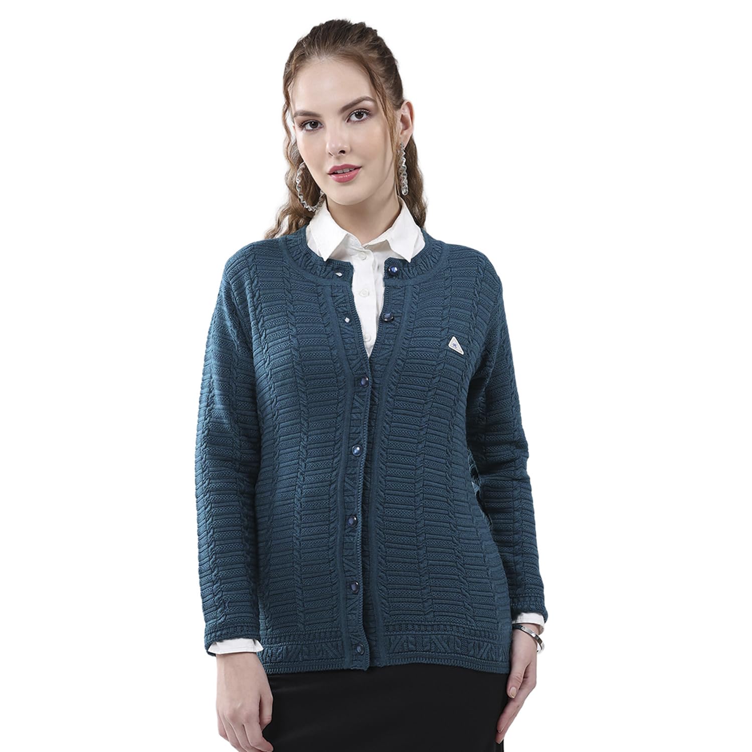 monte carlo Women's Regular Fit Cardigan | Self Design Pattern | Button Closure with Full Sleeves Round Neck Winter Cardigan for Womens-picture-44