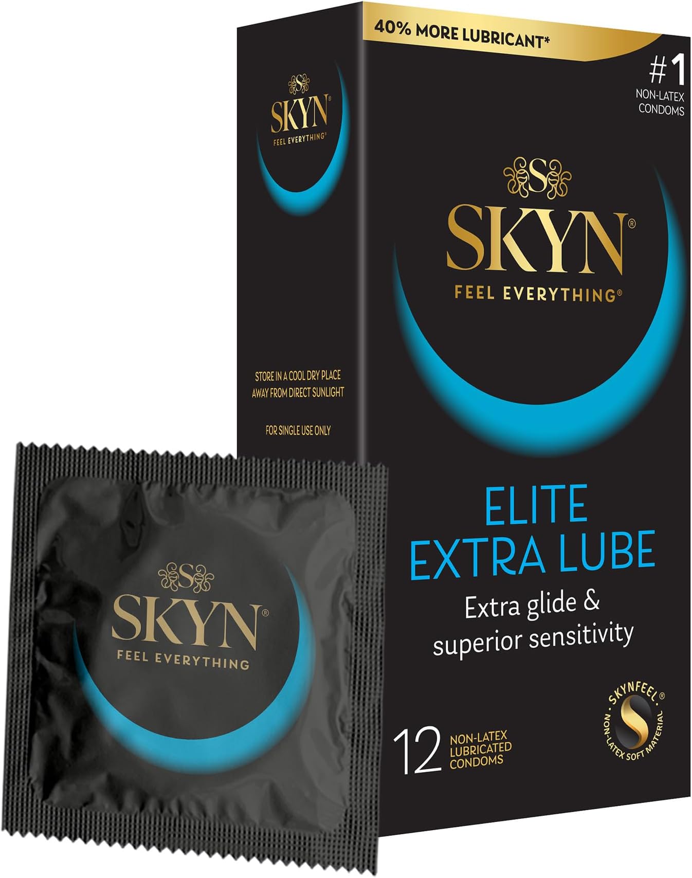 Elite Extra Lube Condoms – 12 Count – Ultra-Thin, Lubricated Latex-Free Condoms with Extra-Silky Lubricant