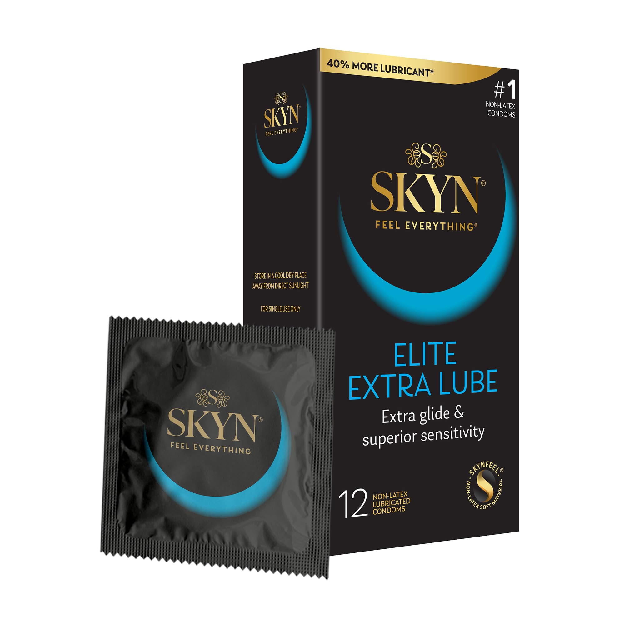SKYN Elite Extra Lube Condoms – 12 Count – Ultra-Thin, Lubricated Latex-Free Condoms with Extra-Silky Lubricant