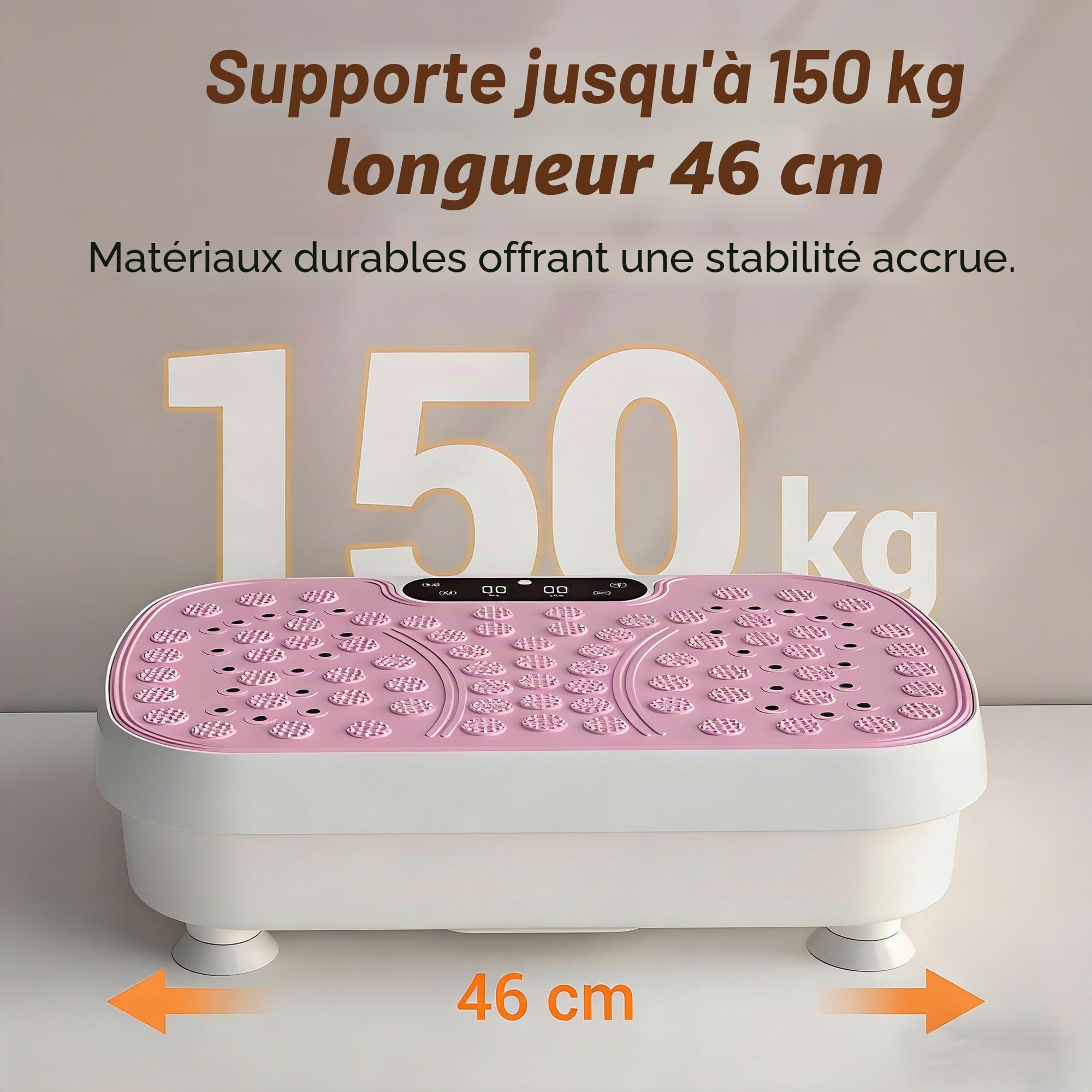 Plateforme vibrante pour perdre du poids à la maison - Appareil de vibration avec 3 modes de fitness - Plaque vibrante silencieuse avec 2 bandes de résistance et indicateur LED - Charge maximale : 150