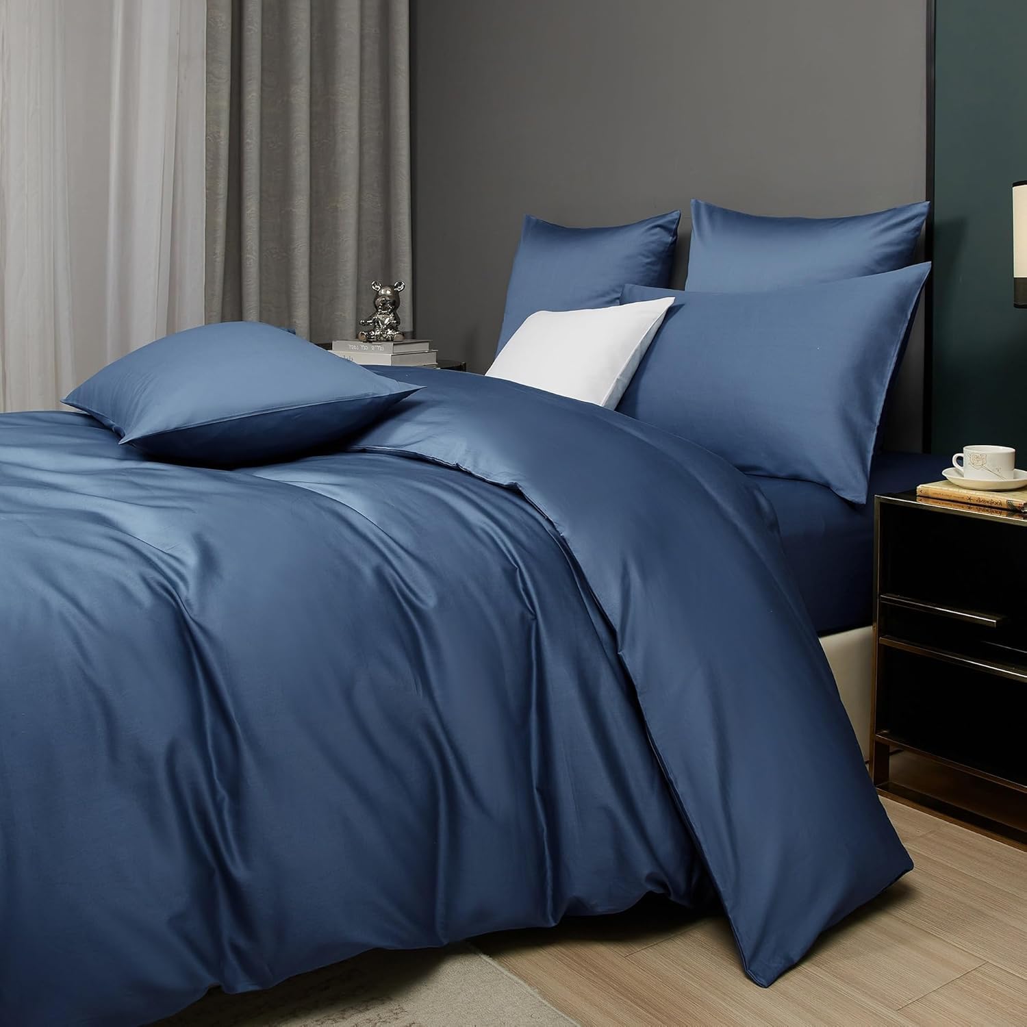 Luofanfei Ropa de cama de satén Mako, 155 x 220 cm, de algodón, diseño liso, transpirable, suave, no necesita planchado, funda nórdica y 2 fundas de almohada de 80 x 80 cm