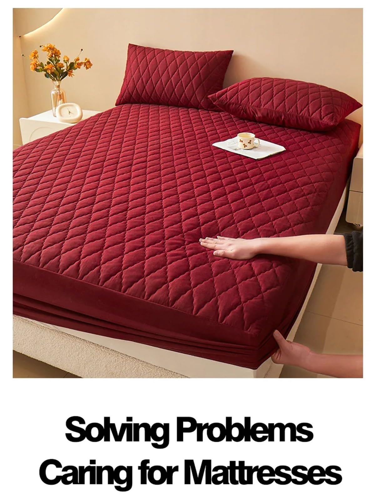 Protector de colchón Impermeable, Funda Transpirable, Cama Lavable a máquina, sin Almohada para ColchóN(Wine Red,150x200cm)