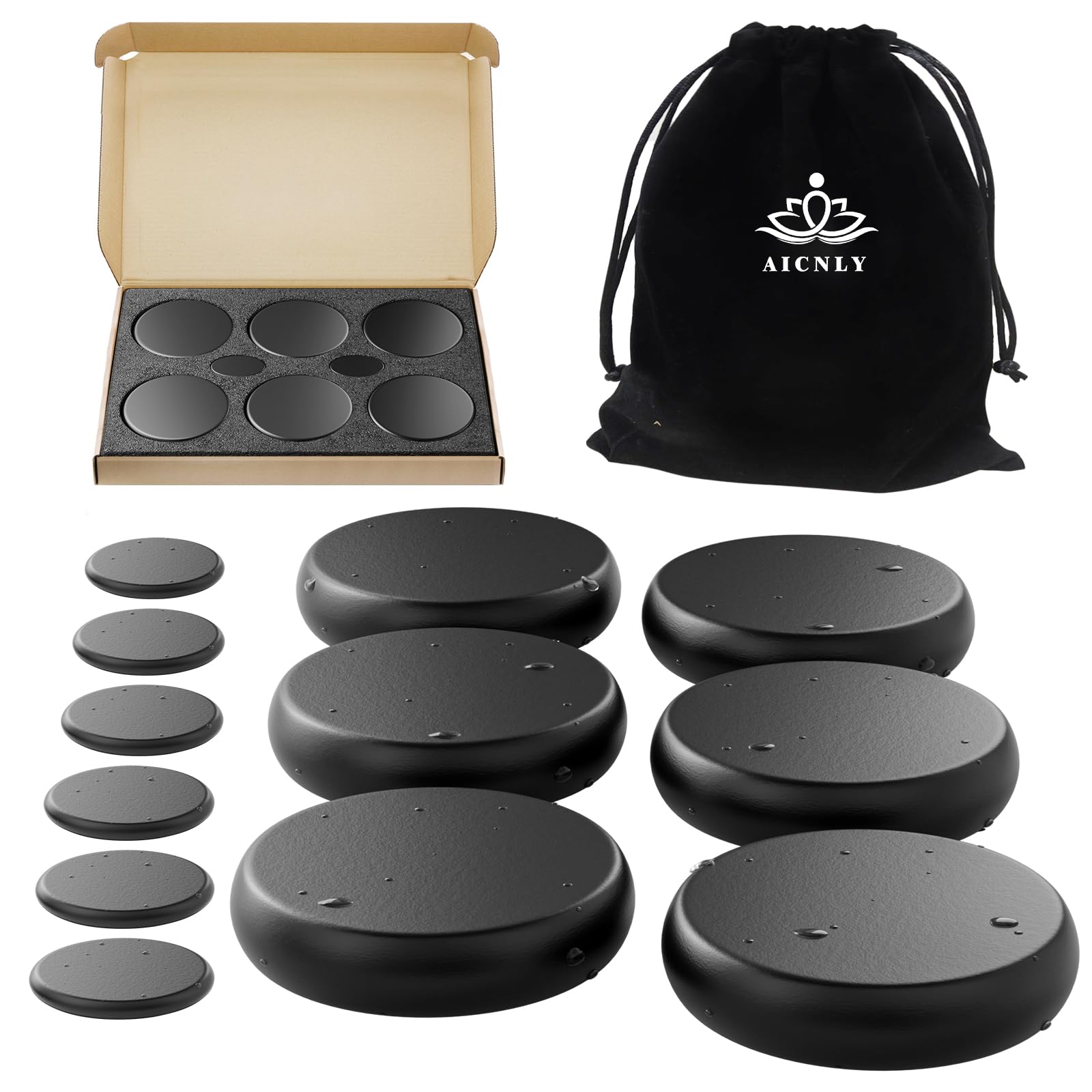 AICNLY Juego de 12 piezas de masaje con piedras calientes para masaje, herramienta de masaje profesional para spa, masaje de celulitis, drenaje linfático, alivia la tensión y el dolor muscular, juego