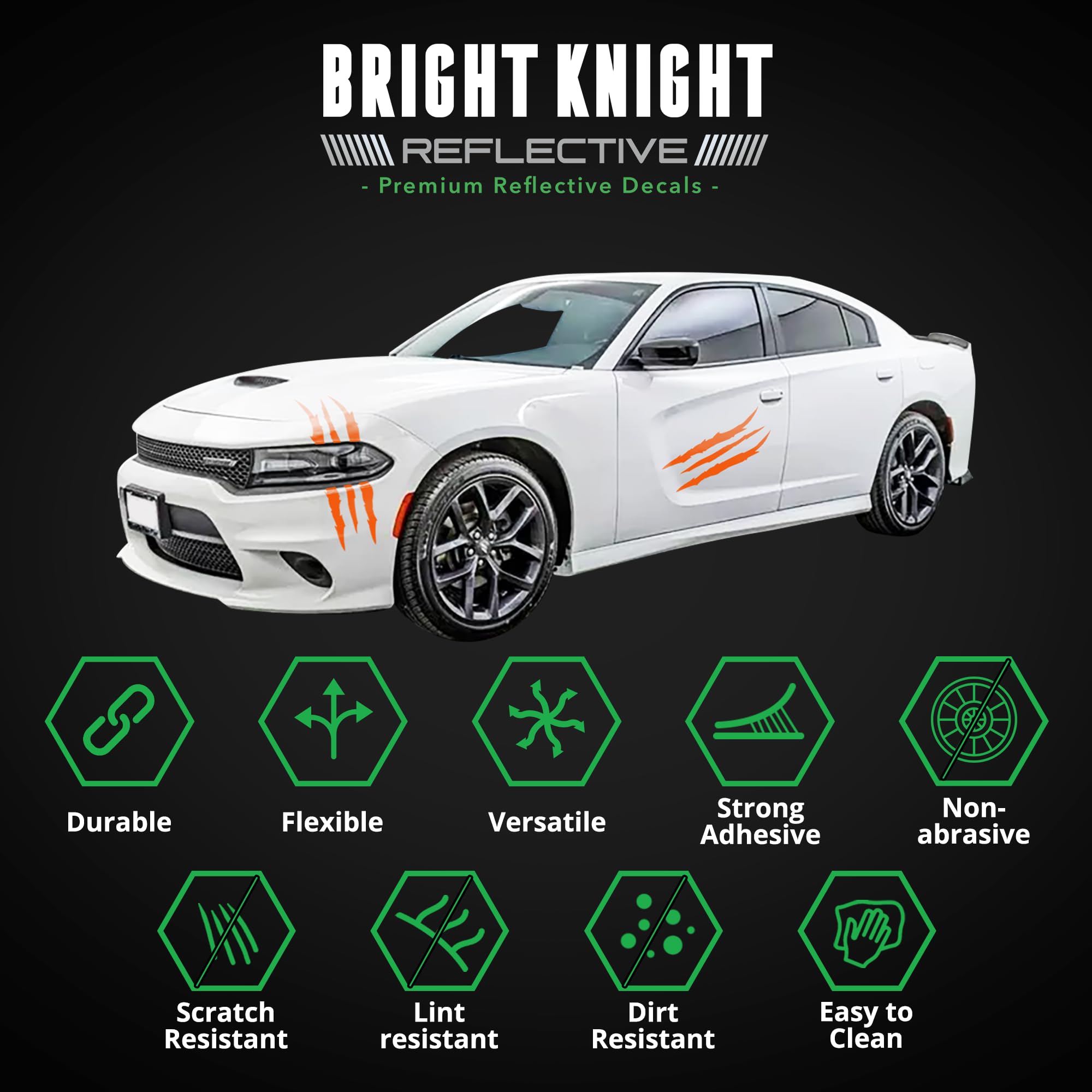 Bright Knight Odblaskowe naklejki na reflektory, 6 szt., pomarańczowe naklejki z pazurami do samochodów, 3M retro odblaskowe winylowe naklejki na reflektory do samochodów od Bright Knight, 2 szt