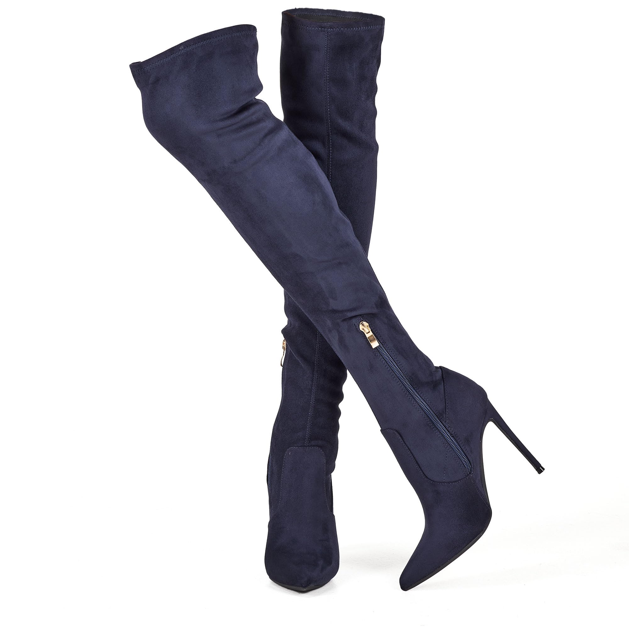 GENSHUO Women's Over the Knee Boots Stiletto Pointed Toe Thigh High Heel