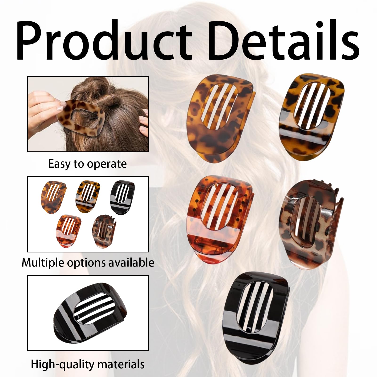 Flat Hair Claw Clips 5 Pcs Elegant Flat Claw Clip Ergonomic Curved Design Flat Hair Clips for Women and Girls for Thick And Thin Hair Flat Claw Clips for All Hair Textures Accessories - Image 3
