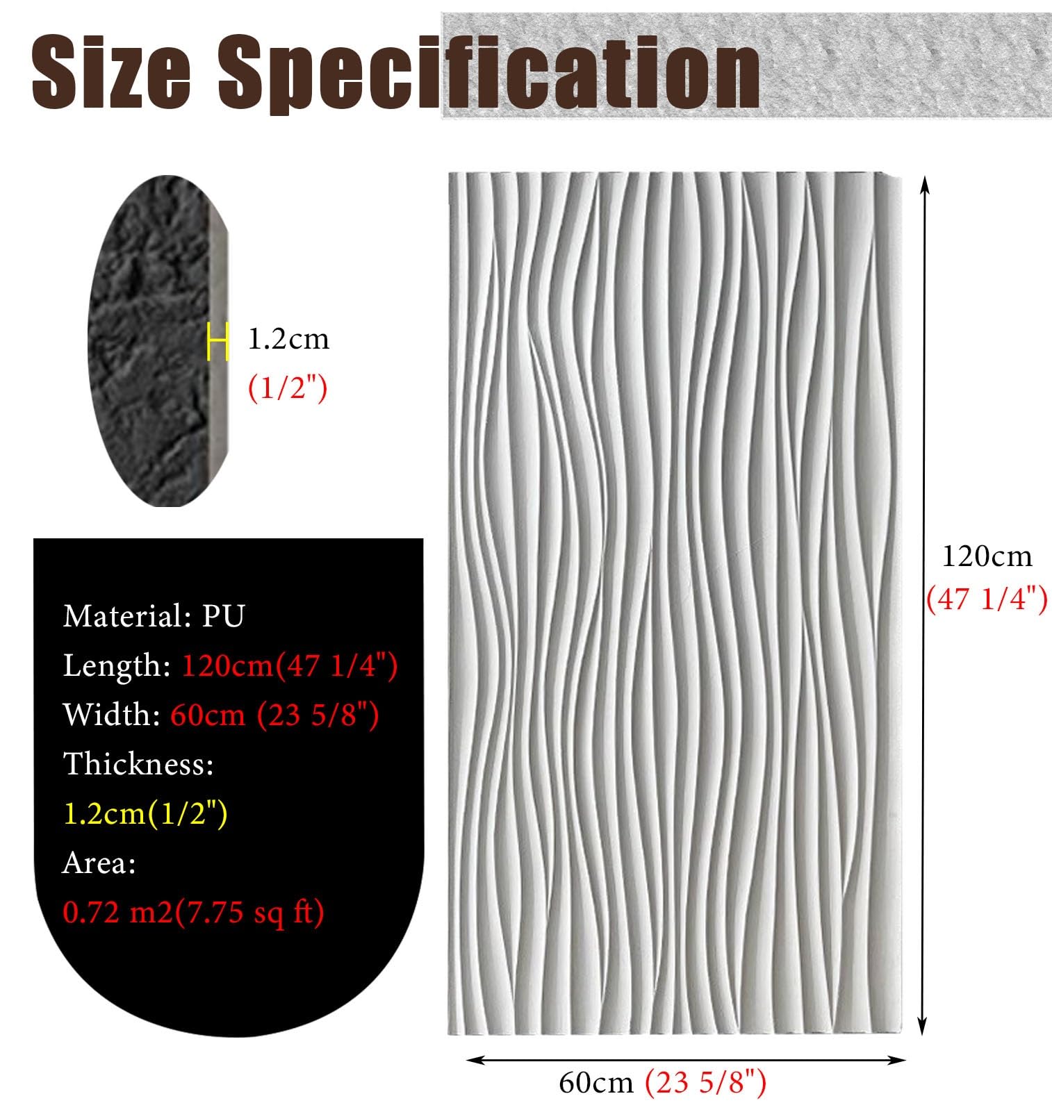 Pannelli decorativi da parete, 6 pezzi ondulati testurizzati per rivestimento murale, 60 x 120 cm, pannelli decorativi da parete 3D per decorazione da parete interna