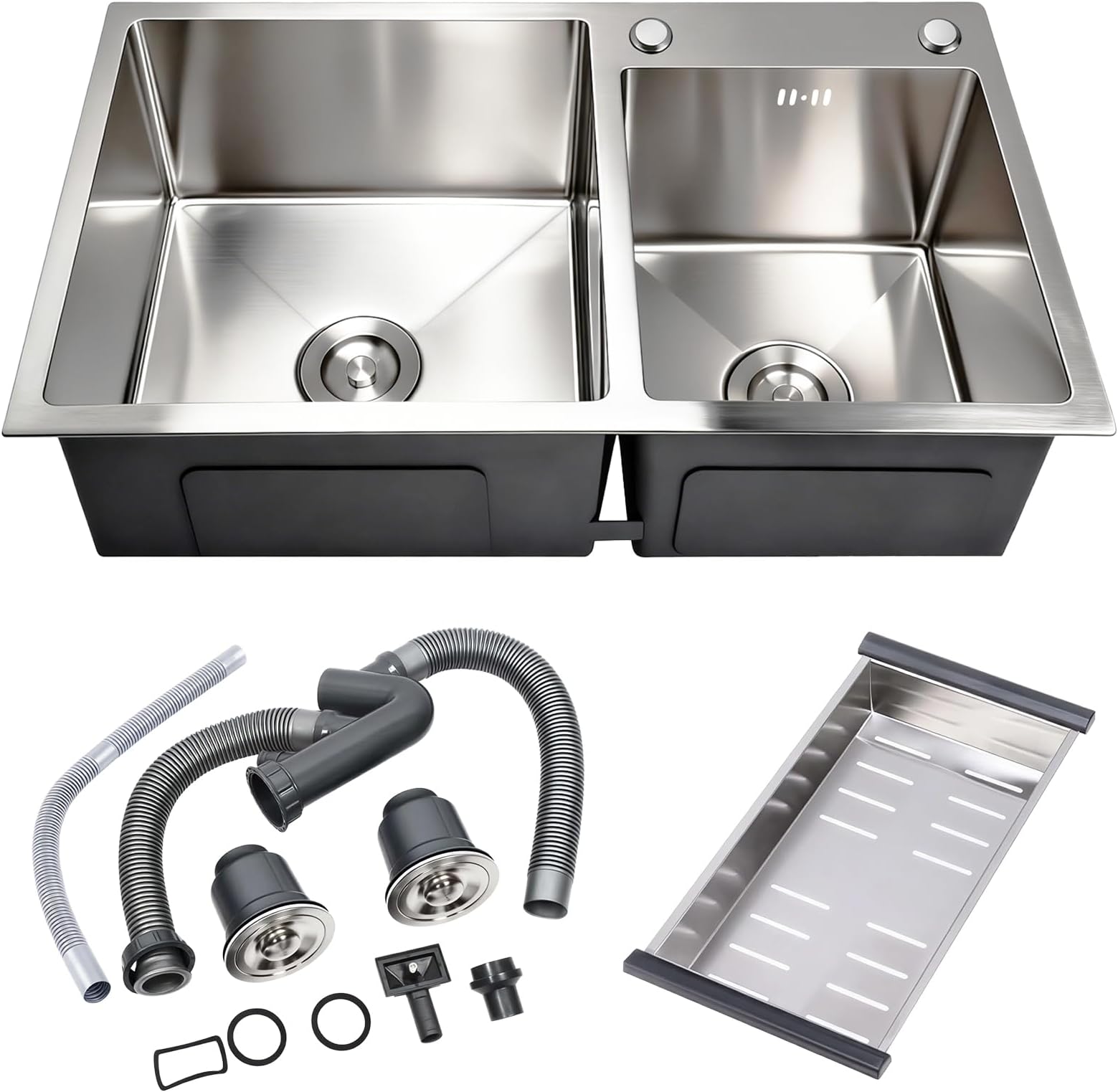 Modern Kitchen Sink Nano-Coated 30.7x16.9 Inch Stainless Steel Kitchen Sink, Drop in & Topmount Double Bowl Sinks with Drainage Pipes and Fruit Baskets