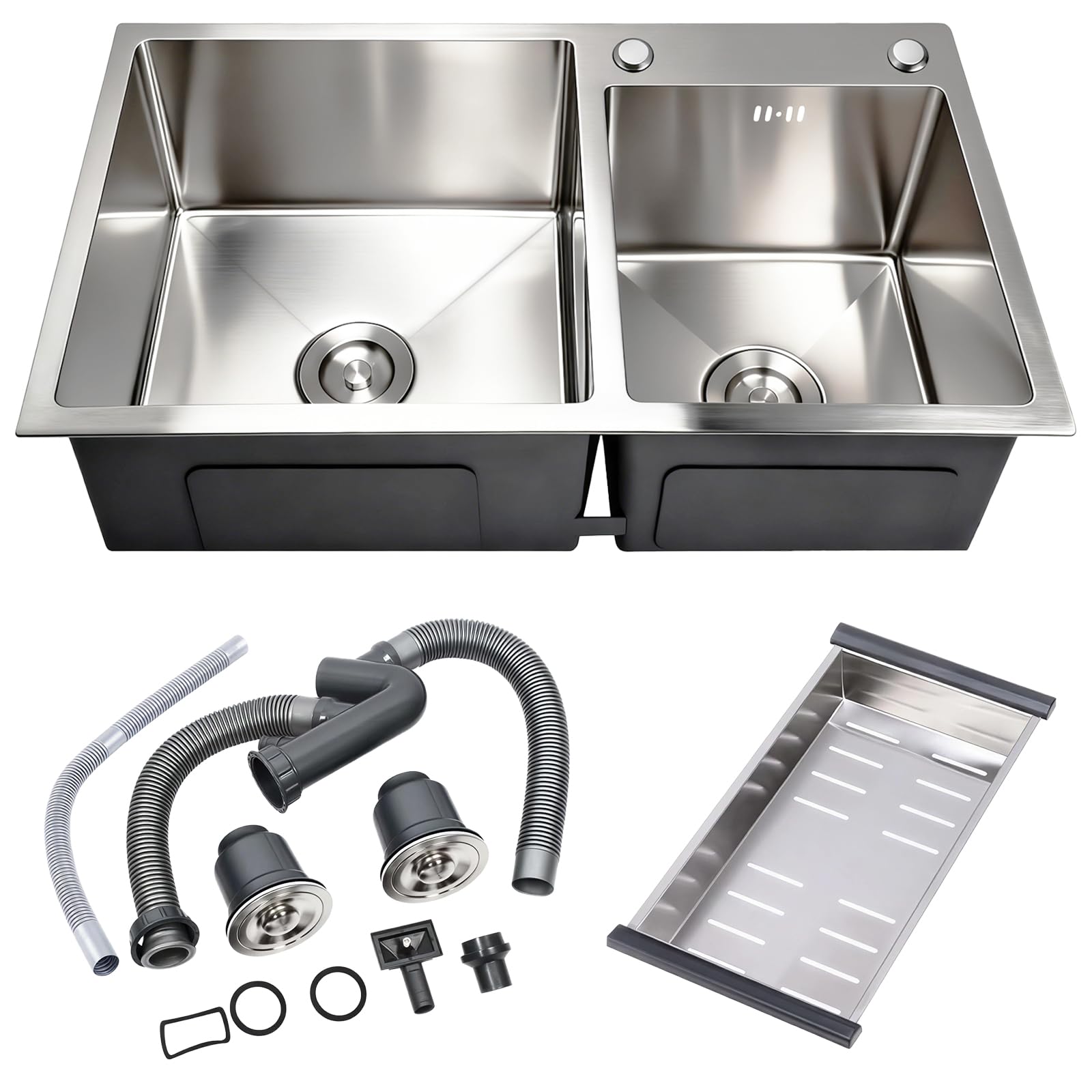 Modern Kitchen Sink Nano-Coated 30.7x16.9 Inch Stainless Steel Kitchen Sink, Drop in & Topmount Double Bowl Sinks with Drainage Pipes and Fruit Baskets