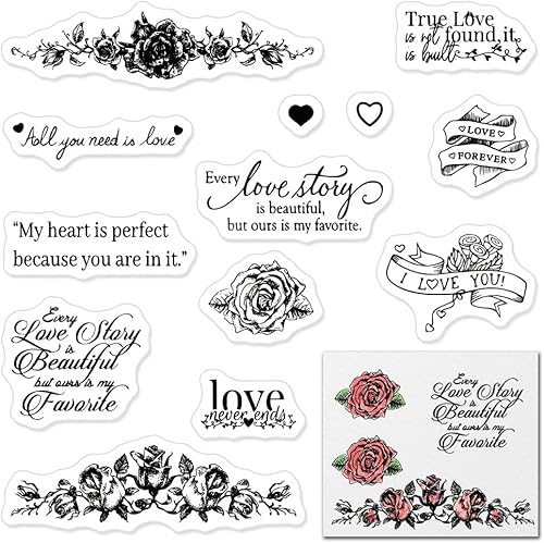 Palabras de amor para el día de San Valentín, sellos transparentes para hacer tarjetas, hojas de corazón de flecha, sellos de goma transparente para