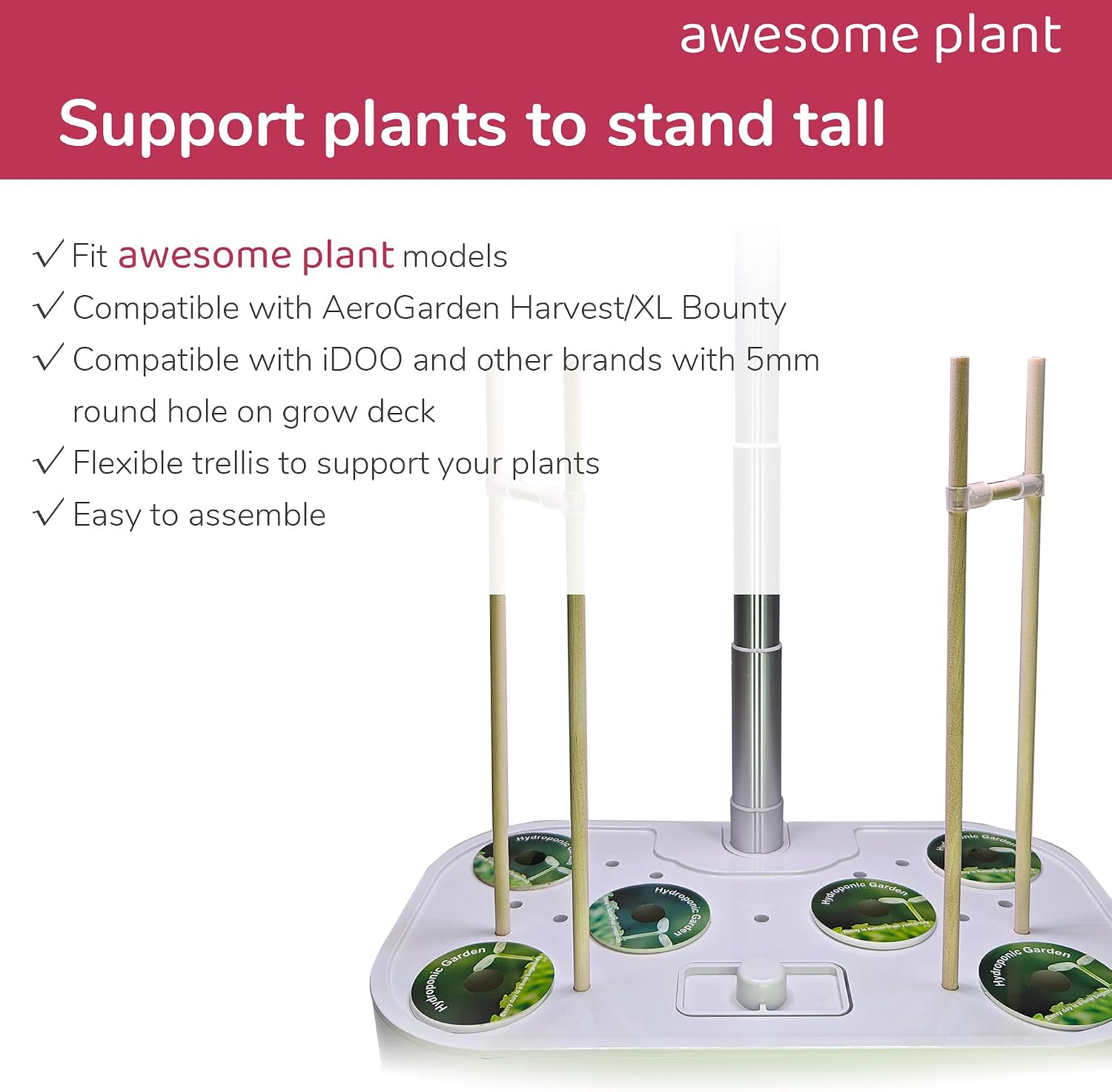 Trellis System (20 PCS) Plant Support Stakes Kit, 7.87 Inches Plant Stakes for Indoor Hydroponic Growing System, Compatible with Aerogarden Harvest XL Bounty and iDOO Indoor Garden