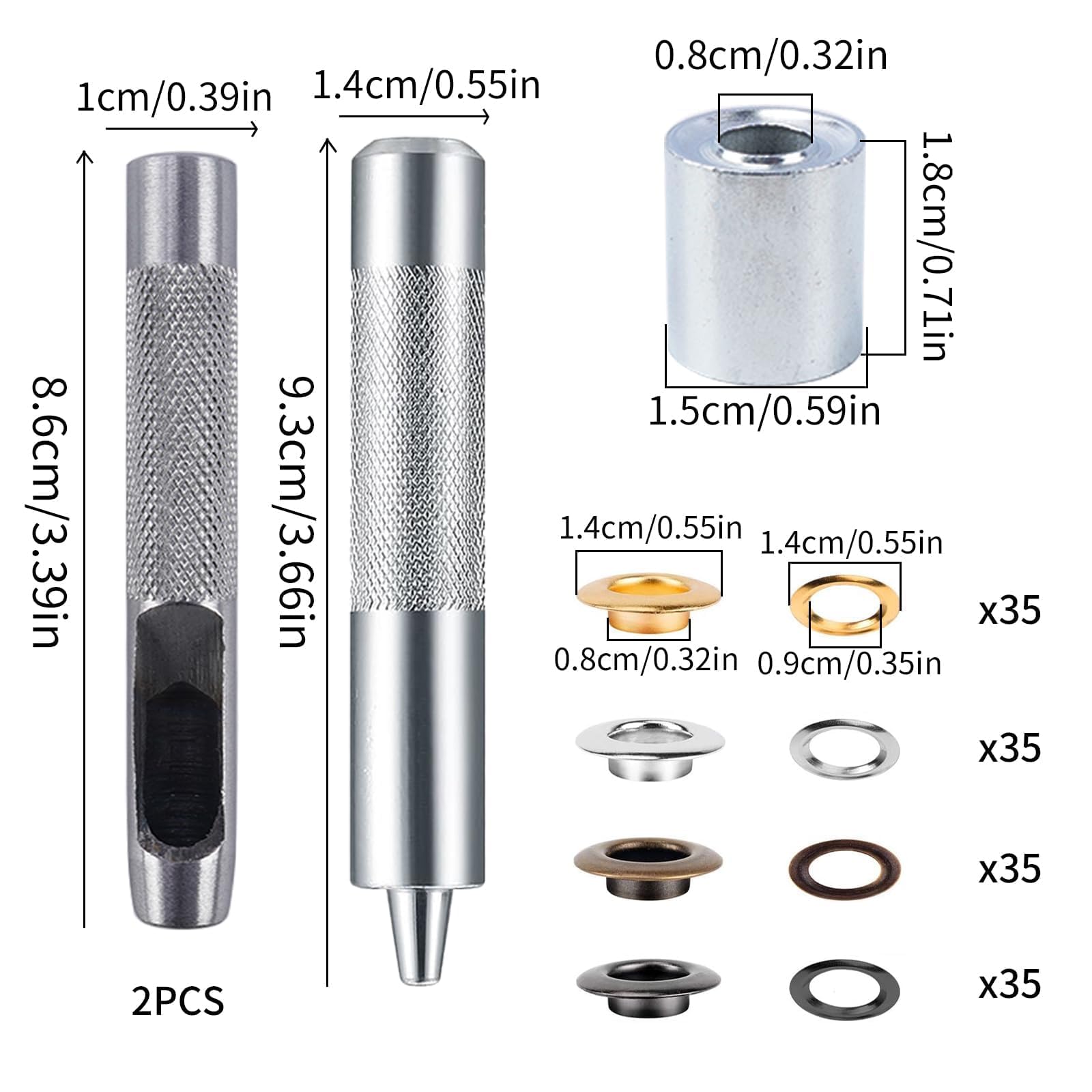 Zythrem 280 PCS Grommets Kit 8 mm Eyelets Punch Kit Grommets Eyelets Set Metal Eyelets Kit with Grommet Setting Tool Hole Punch Kit for Tarpaulin Leather Fabric Curtain Clothing Shoe Belt Craft Making - Image 2
