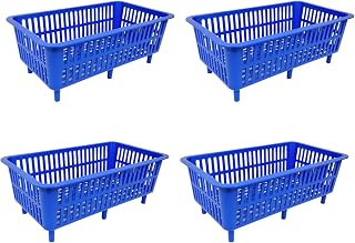 YDB Storage Plastic Drain Basket with Feet for Sorting Live Fresh Shellfish Oyster Abalone Scallop Geoduck Clams Mussels or Garden Harvest 4PCS(Blue)