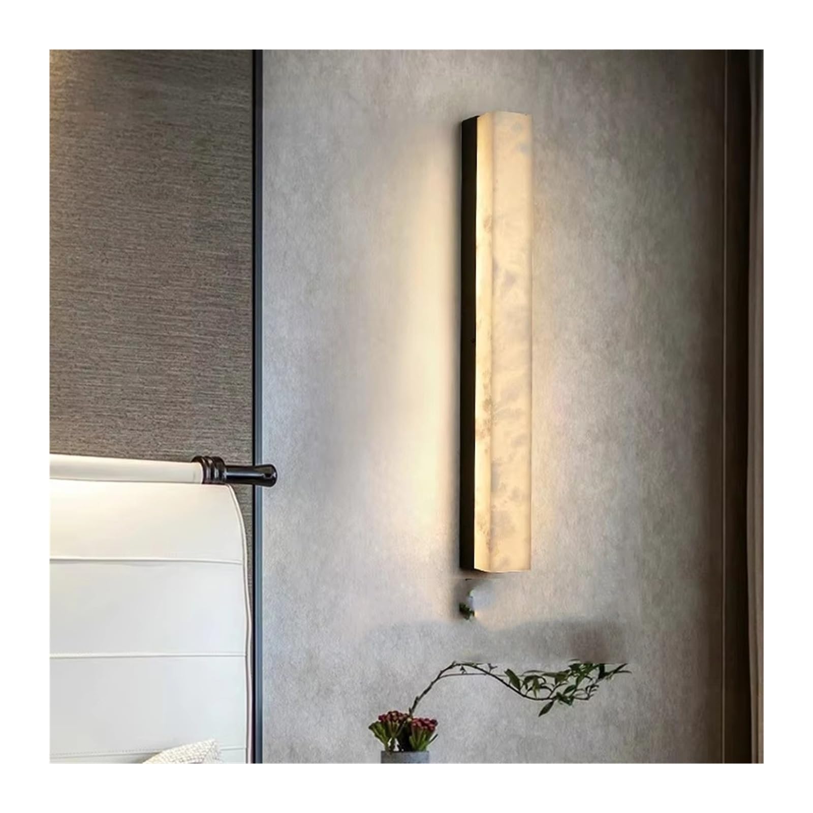 ASerZenith Marble Copper Body Wall Lamp Modern Minimalist Chinese Living Room Tv Background Wall Sconces Decorative Aisle Corridor Bedroom Wall Light(Black-H80Cm)