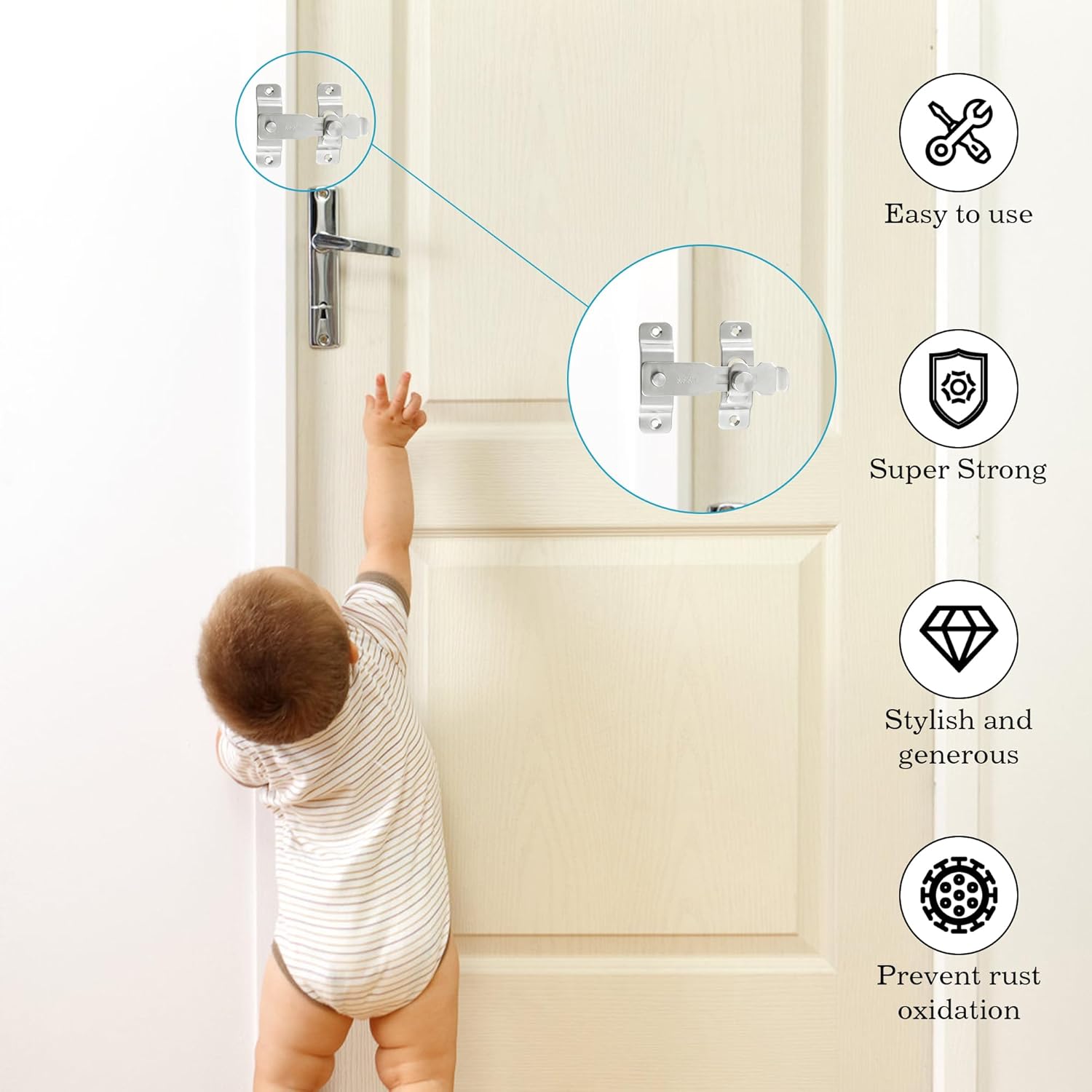 Alise 4 inch Flip Latch Gate Latches, Safety Door Lock Latch for Barn Wood Fence, Sliding French Doors,Heavy Duty SUS304 Stainless Steel Gate Hardware Locks,Brushed Nickel MS8304-LS