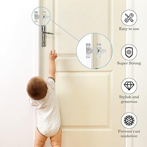 Miniatura 6 de Alise Cerradura de puerta de seguridad para valla de madera de granero, puertas francesas deslizantes, cerraduras de hardware de acero inoxidable