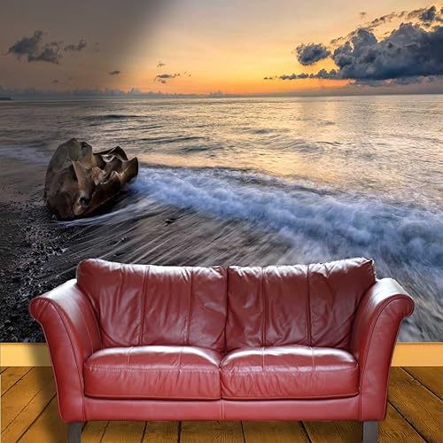Miniatura 3 de Papel tapiz de pared para despegar y pegar, diseño de playa costera, decorativo, vista al mar, cielo, sala de estar, espacio animado (W) 137.8