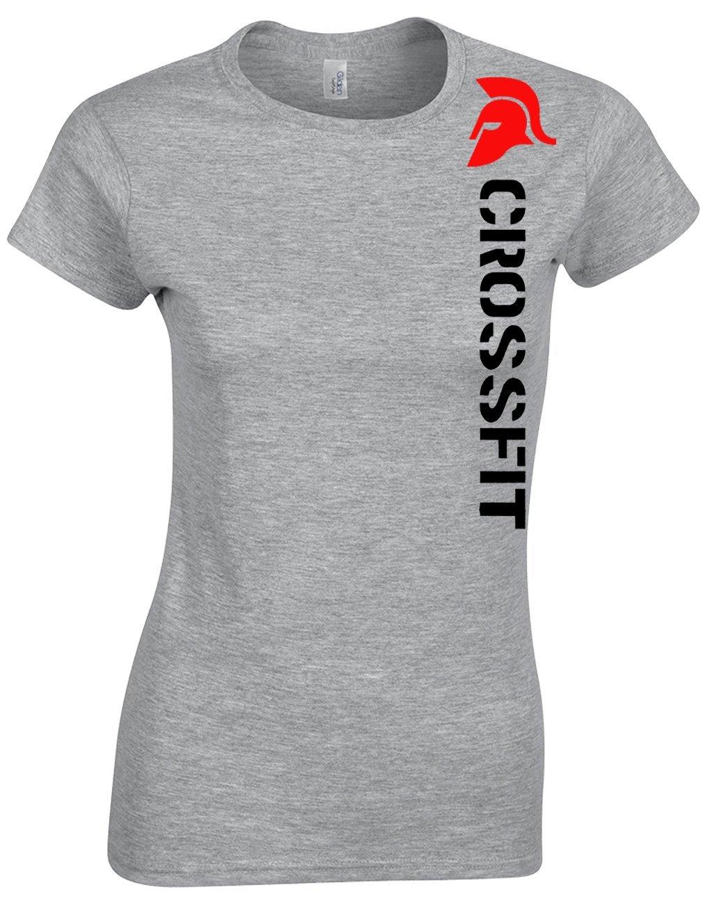 JLB Print Crossfit Spartan Helmet Gym Sports Fan Premium Quality Fitted T-Shirt Top for Women and Teens Grey