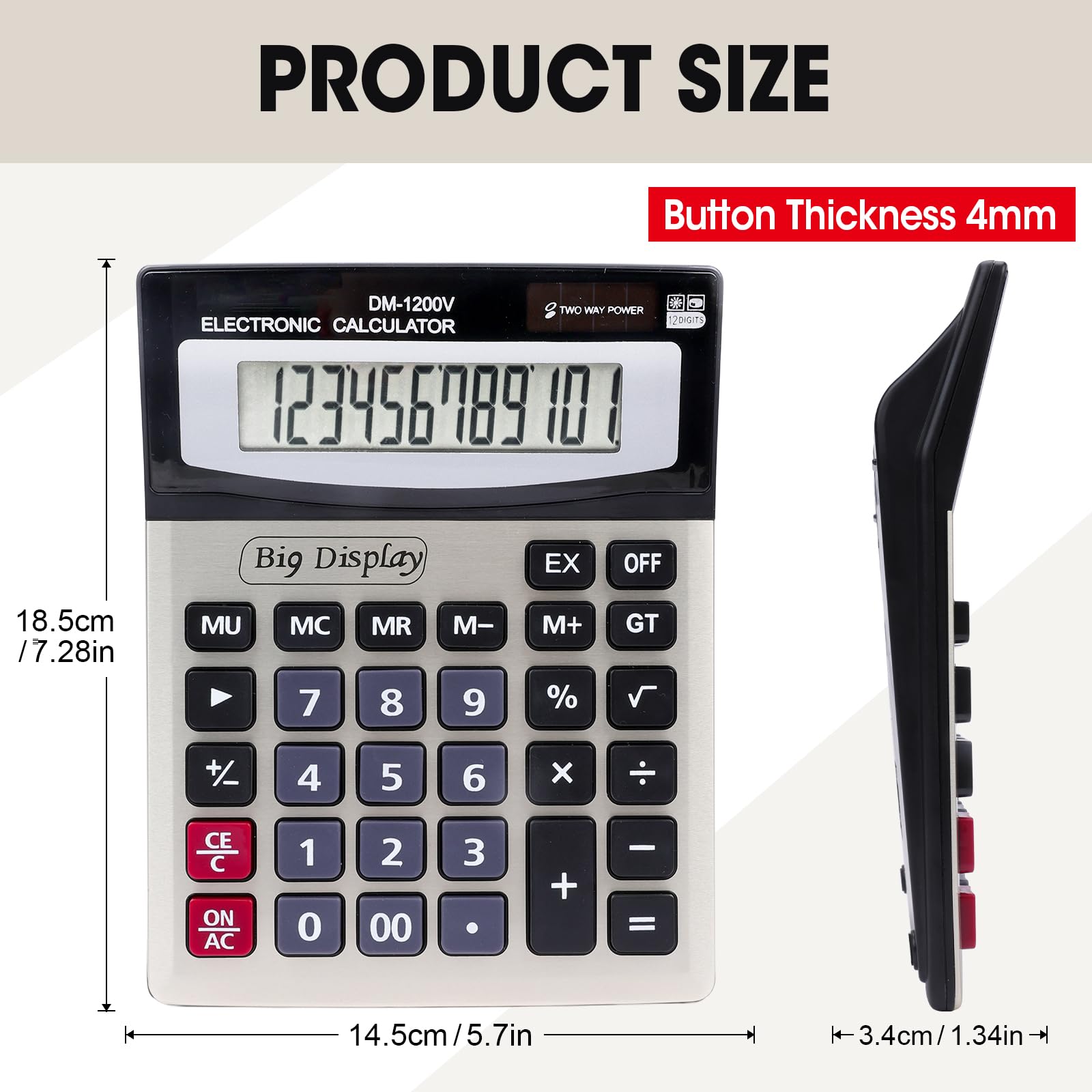Tischrechner mit großen Tasten, 12-stellige Taschenrechner mit großem LCD-Display, solarbetrieben und batteriebetrieben, Tischrechner für Studenten, Zuhause und Büro, 6 Stück