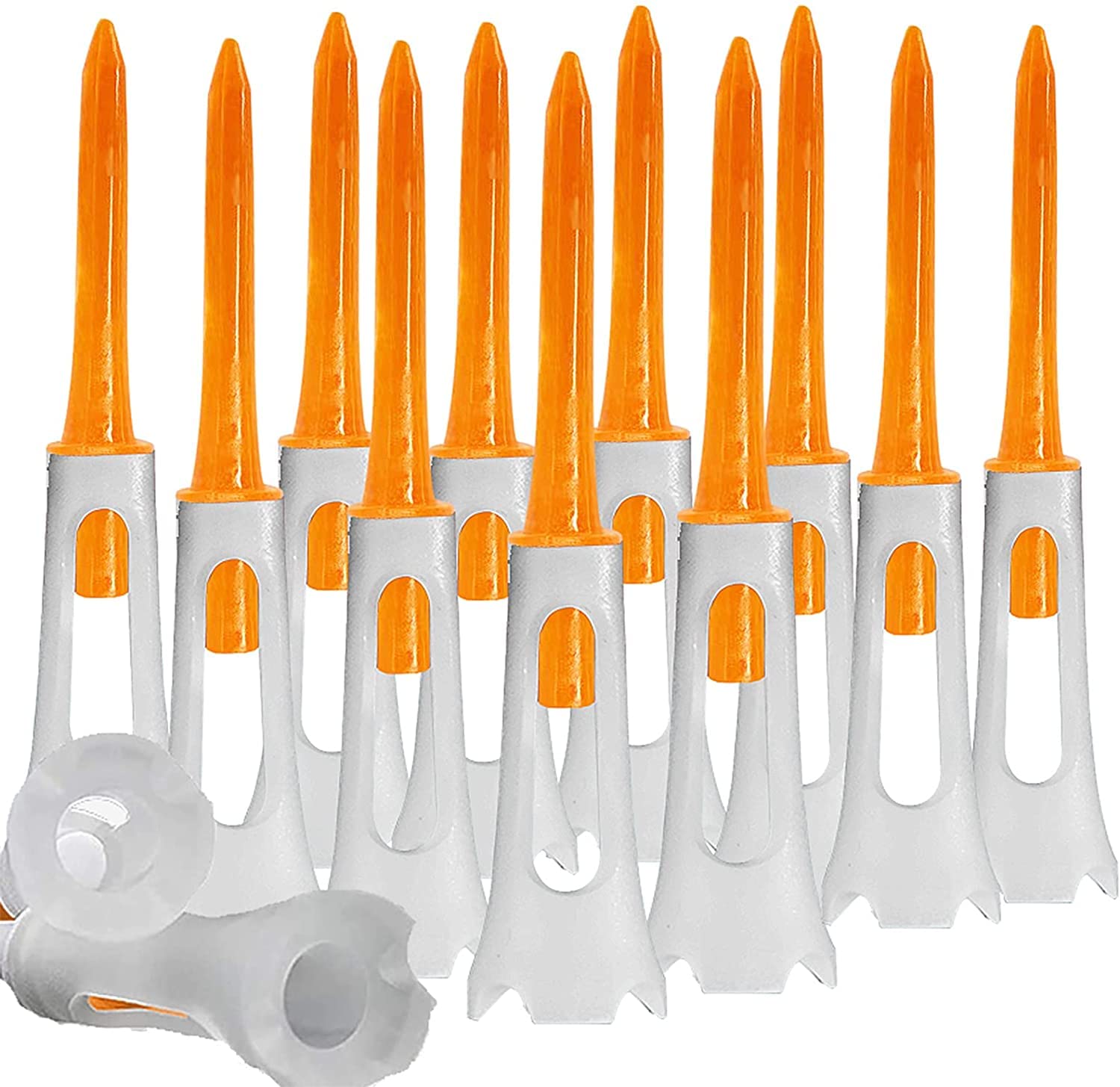 FINGER TEN Golf Tees Plastic 3 1/4 inch Cup Tees Long Golf Tee Unbreakable Upgrade 83mm Flexible Low Resistance Cushion (Pack of 25, Orange)