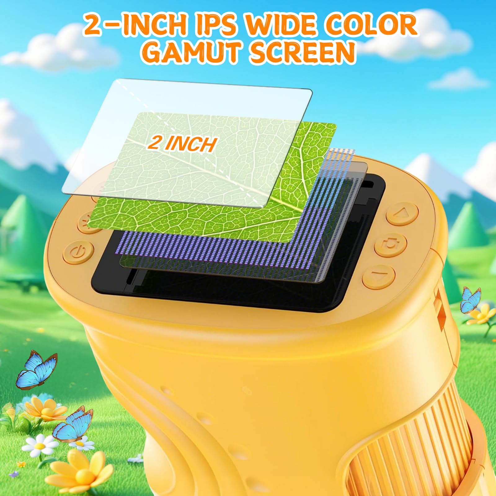 Numérique pour Enfants 1000X, 2.0 Pouces Microscope Enfant, 8 LED, USB Rechargeable, Jouet Scientifique et Éducatif, Sciences de Plein air pour Les 3 Ans et Plus, garçons et Filles