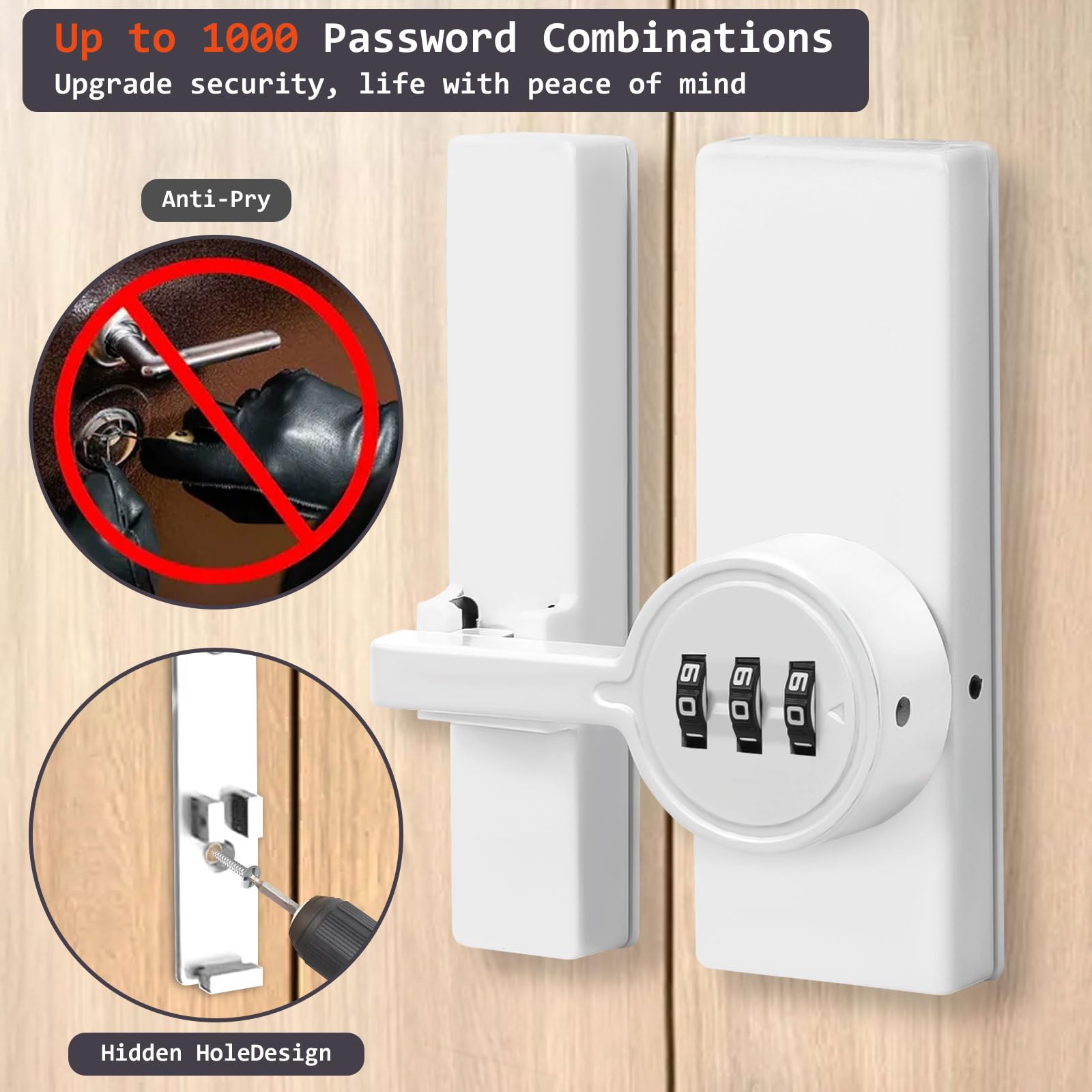 Garden Gate Lock with Code, Mechanical Deadbolt Combination, Security Smart Door Locks for Front Door/Entry/Wooden Gates (White) - Image 3