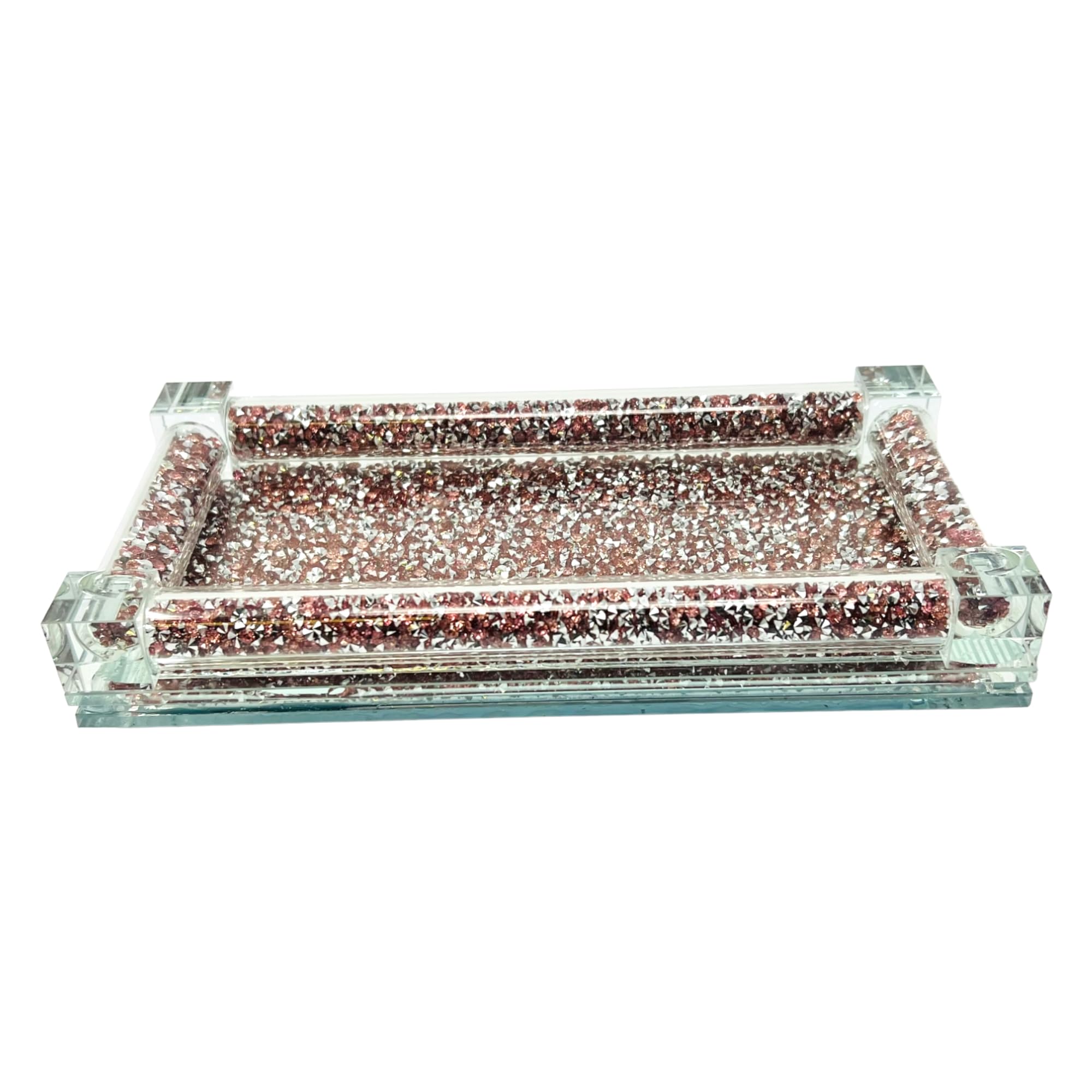 Pink Crystal Salt and Pepper Mill Trays, Decorative Glass Display Tray, 12cm Length Pots, Kitchen Accessories Set for Home, Dining Room, Restaurants, Weddings